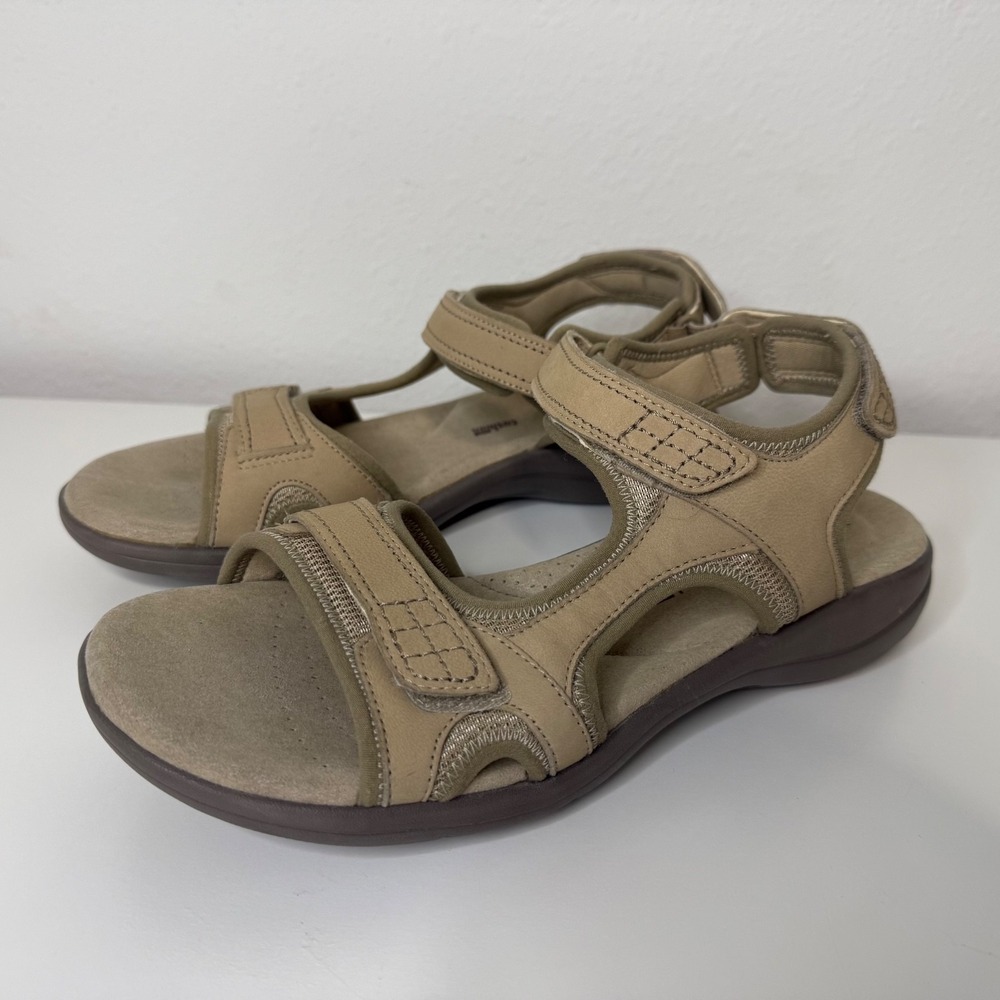 CLARKS Saylie Jade Walking Sandals Women Size 8.5 Gray Leather Adjustable